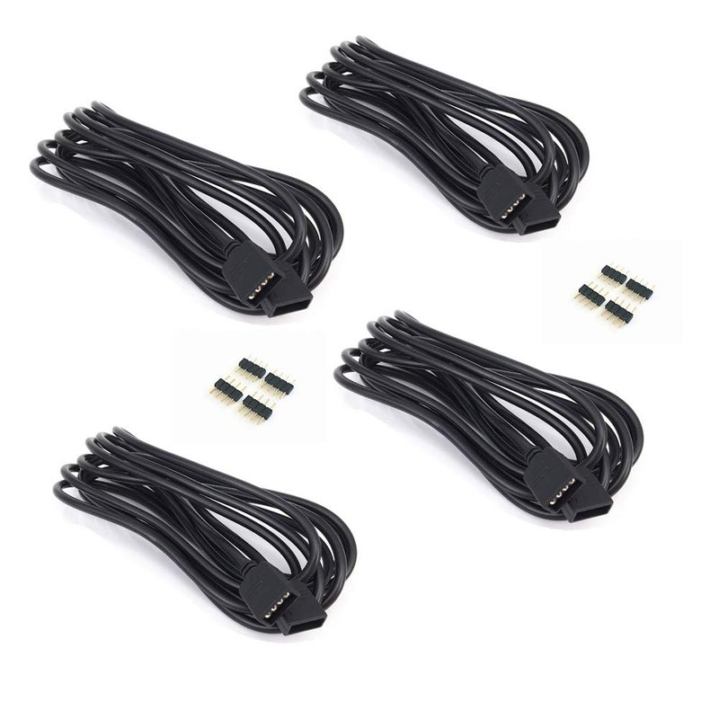 HUALAND 4 Pack Black 3M 9.84ft RGB LED Strip Connector Extension Cable - 4 Pin Connector for SMD 5050 3528 2835 LED Light Strip - Image 1